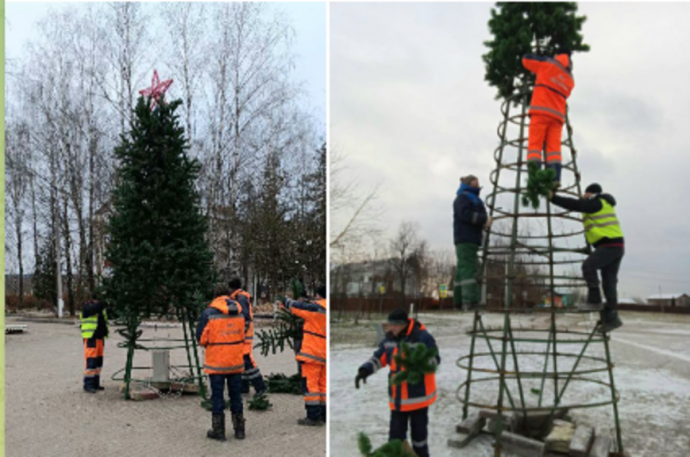 Вчера сотрудники МБУ «ДОДХИБИМР» приступили к монтажу новогодних деревьев